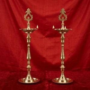 Premium Pair of Traditional Kerala Brass Vilakku (Oil Lamps) - Size No: 18